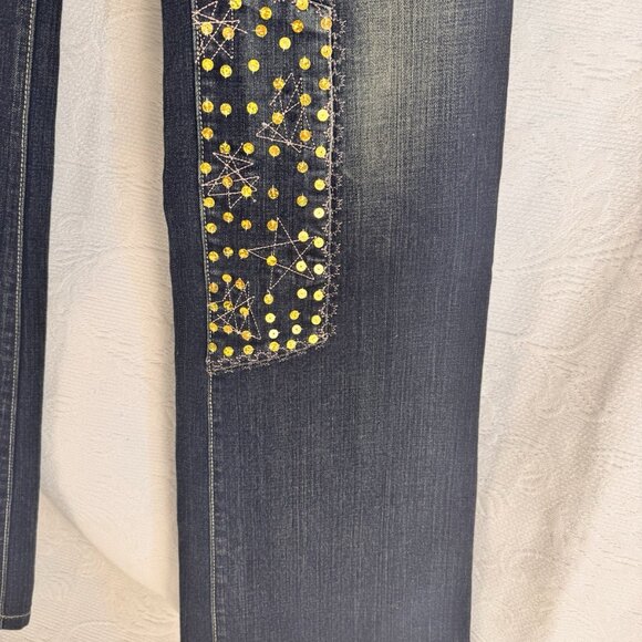 Misswan Womens Denim Jeans Embroidered Sequins Vintage Y2K US 11 - Picture 5 of 16